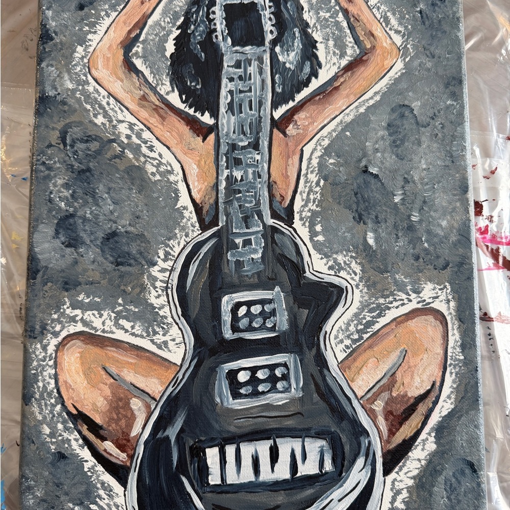 Abstract Guitar Art Canvas in Black and Gray